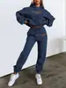 Conjunto de moletom com capuz estampado e calça de fleece casual da moda para mulheres, produto transfronteiriço mais vendido, Europa e América, Amazon