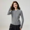 Cardigã de cashmere com zíper duplo, coleção outono/inverno 2026, blusa de gola polo feminina, design elegante listrado, agasalho quente