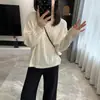 Estilo coreano, caimento relaxado! Suéter de tricô com tranças vazadas para mulheres, uma peça leve de outono, feito de lã, com modelagem solta, mangas compridas versáteis e design de puxar