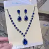 Suprimento transfronteiriço Europa e Estados Unidos quente cor branca azul verde vermelho gota d'água cristal conjunto de colar e brincos joia conjunto de duas peças