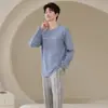 Pijama de Algodón Puro para Hombre de Primavera y Otoño Pantalones de Manga Larga Dibujos Animados Casual Adolescentes Holgado Color Puro Se Puede Usar Fuera de Casa Ropa de Casa