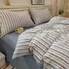 Juego de Ropa de Cama de Cuatro Piezas Estilo Japonés Gris-Marrón Cuadros Grandes Algodón Lavado Colores Contrastantes Agradable al Tacto Suave Estilo Muji Dormitorio Estudiantil Ropa de Cama para Todas las Estaciones