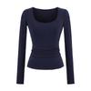 Camiseta Básica de Manga Larga con Cuello en U de Color Sólido Minimalista Nueva Moda Otoño 2025 Versátil Ajustada