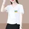 2026 Nueva Camiseta de Manga Corta con Cuello en V Estilo Comercio Exterior para Mujer, Holgada Talla Grande, Adelgazante, Cubre Vientre Top de Media Manga