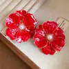 Brincos de Tarraxa Flor de Pérola Metálica com Gotejamento de Óleo Agulha de Prata Personalidade Exagerada Temperamento Brincos Design de Moda Adornos para Orelha Mulheres Atacado