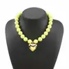 Estilo Exagerado Transfronterizo Europeo y Americano Colgante de Corazón Dorado Brillante Pulsera de Cuentas de Colores Contrastantes Collar de Cadena de Cuentas Acrílicas