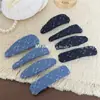 Pinza para el pelo geométrica estilo vintage, de color mezclilla, deshilachada y rota, pinza para patillas laterales, pinza para flequillo, pasador