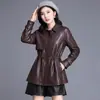 ¡La Mejor Versión de Wansheng! Chaqueta de Cuero Ajustada a la Cintura con Cordón, Gabardina Corta Holgada