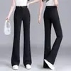 Calça pantalona de lantejoulas com estampa de flor estrelada para mulheres, novo estilo de outono, para o trabalho, elástica, justa ao corpo e com efeito modelador.