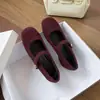Zapatos Mary Jane Rojos de Gamuza para Mujer, Estilo Retro Nuevo Primavera, Tacón Grueso Cómodo, Boca Baja, Correa Única