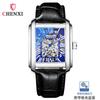 CHENXI Relógio Mecânico Automático Masculino Aurora Quadrado Pulseira Vazada Fundo Transparente Casual 8816