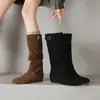 Botas Slouch de Camurça de Vaca Confortáveis e Macias até o Joelho, Novas Botas Slip-On com Fivela de Aumento de Altura de 4cm