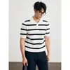 Camisa Polo Cuello Solapa Manga Corta Tejido de Punto Hombre Rayas Grandes Contrastantes Británico Negocios Verano Seda de Hielo Exportación Transfronterizo Venta al por Mayor
