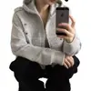 Jaqueta moletom com capuz cinza de alta qualidade para streetwear feminino de Dongdaemun, Coreia, com estampa de estrelas, novo design de outono