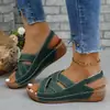 Sandalias de pez de tiras transfronterizas europeas y americanas, color liso, en stock, sandalias de cuña para mujer, venta al por mayor de verano europeas y americanas, talla grande