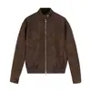 Chaqueta retro estilo americano tie-dye de piel sintética para hombre, silueta chic de otoño, cuello alto, chaqueta bomber, chaqueta de béisbol patchwork