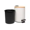 Lixeira Redonda de Metal com Pedal e Tampa Bambu Branco 3L - Lyor