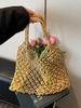 Bolso de Playa Calado Tejido con Cuerda de Algodón para Mujer 2025 Nuevo Verano Popular Bolso de Paja Bolso Tote de Hombro de Gran Capacidad