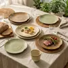 Plato de Cerámica Personalizado Estilo Western con Patrón de Líneas Retro para Filete, Plato de Cerámica de Alta Estética Estilo Western para Postre, Plato de Cerámica Ceremonial para Presentación, Plato Plano
