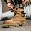 Botas Retro para Hombre, Marrones de Caña Alta Forradas de Terciopelo para Invierno Estilo Británico Ropa de Trabajo Senderismo Botas de Cuero, Ropa de Trabajo Retro