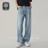 Jeans Rectos de Lyocell Tencel Finos de Verano para Hombre Estilo Americano High Street Retro Caídos Sueltos de Pierna Ancha Pantalones Largos