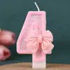Vela de Aniversário Digital Rosa Choque com Laço Decoração de Bolo Ano 1 Vela de Aniversário Feita à Mão 0-9