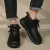 Sapatos Masculinos de Couro de Inverno, Sapatos de Cano Alto de Algodão, Sapatos Quentes com Forro de Lã de Couro Bovino de Primeira Camada, Sapatos Retrô de Couro Genuíno, Botas de Neve, Sapatos de Pai