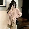 Camisa Rosa Suave Retro Estilo Coreano 2026 Cuello en V Holgada Perezosa Adelgazante Que Reduce la Edad Delgado Top de Manga Larga