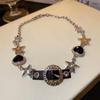 Collar de cuero con hebilla de cinturón y diseño de estrella de cinco puntas, estilo creativo, con temperamento a la moda, para chica sexy y oscura, con cadena de clavícula.