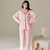 Nuevo conjunto de pijama para mujer, hecho de algodón puro, perfecto para primavera y otoño, con un diseño lindo y dulce, un cárdigan abierto al frente, una camiseta de manga larga y pantalones largos, ideal para ropa de estar en casa