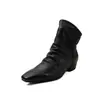 Botas holgadas de cuero genuino de primera capa para mujer, botas arrugadas, otoño e invierno, nuevas, punta cuadrada, tacón bajo, sin cordones, cómodas, botas individuales, botines para mujer, talla 40
