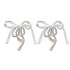 Aretes Elegantes de Lujo Ligero con Cuentas de Cristal y Lazo de Cinta Aretes de Diseño Elegante, Moderno, Super Hada, Dulce y para Dama