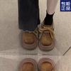 Zapatos Pequeños de Cuero Estilo Británico con Suela Gruesa para Mujer Otoño e Invierno 2025 Nuevos Zapatos para Mujer Boken Planos Retro de Punta Ancha Mocasines Marrones