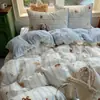 Juego de ropa de cama de cuatro piezas de algodón lavado de Clase A con gasa de doble capa, juego de tres piezas para dormitorio, suave y adecuado para dormir desnudo