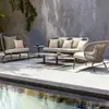 Combinación de sofá silla de ratán para exteriores nórdico, balcón de villa, sofá de cuerda de aleación de aluminio para exteriores, de diseñador