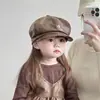 Gorro para Niños para Otoño e Invierno, Cálido y a Prueba de Viento, Cuero PU, Boina Octogonal Artística Vintage para Niños y Niñas, Gorro de Pintor