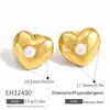Pendientes de Acero de Titanio Transfronterizos Yuhui Elegantes Franceses Forma de Corazón Perla Chapado en Oro Real de 18k Impermeables que Conservan el Color Pendientes de Acero Inoxidable