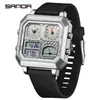 Sanda Venta Caliente Transfronteriza Moda Tendencia Electrónica Reloj Cuadrado Multifunción Medición de Temperatura Ambiental Pantalla Dual Relojes para Hombres y Mujeres
