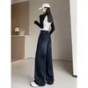Jeans Elásticos Negros de Cintura Alta Pierna Recta Estilo Coreano para Mujer, Primavera y Otoño, Tallas Grandes, Cintura Alta, Corte Holgado, Adelgazantes, Pantalones Casuales de Pierna Ancha