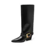 Botas Altas de Moda y Elegantes Negras de 6 cm Nuevo Estilo Otoño e Invierno 2026 Puntera Puntiaguda Tacón Grueso Hasta la Rodilla Botas de Jinete para Mujer