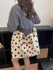 Bolsa de Ombro tipo Balde em Lona com Bolinhas Estilo Francês Estampada Tote para Mulheres Simples Casual Estilo Preguiçoso Bolsa de Pulso/Ombro