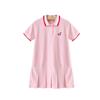 Bei Bezu Coreia do Sul Moda Infantil 2024 Verão Novo Vestido para Meninas Bordado de Cereja Gola Waffle Vestido Escolar