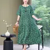Vestido para Mulheres, Comprimento Médio, Vestido de Verão para Mãe, Vestido Longo de Algodão e Seda Acima do Joelho, Roupa para Mulheres de Meia-Idade, Vestido de Praia Curto-Manga Tamanho Grande para Mulheres