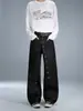 Jeans Retro Americanos Curvos de Botones Largos para Hombre Otoño Populares de Calle Pierna Ancha Suelta Pantalones de Longitud al Suelo