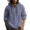 Jaqueta Casual Masculina de Linho com Capuz, Manga Longa, Cor Sólida, Corte Solto, Botões, Bolsos Duplos, Estilo Europeu e Americano Novo, Atravessando Fronteiras