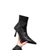 Botas de mujer de tacón alto estilo francés, modelo nuevo con cremallera trasera, caña corta, punta fina, versión coreana, tacón delgado, botas de moda adelgazantes, piel suave