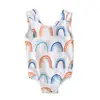 Mono de verano europeo y americano para niñas, arcoíris estampado, espalda descubierta, traje de baño de una pieza, ropa para niños, ins, una pieza, entrega