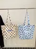 Bolsa de Ombro tipo Balde em Lona com Bolinhas Estilo Francês Estampada Tote para Mulheres Simples Casual Estilo Preguiçoso Bolsa de Pulso/Ombro
