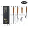 Juego de Vajilla de Acero Inoxidable Transfronterizo de 10 Piezas Cuchillo, Tenedor y Cuchara Domésticos Cuchillo, Tenedor y Cuchara para Bistec Occidentales Caja de Regalo de 15 Piezas