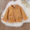 Roupas infantis primavera e outono meninas novo bebê menina babados cor sólida bebê crianças casaco de lapela uma geração de cabelo